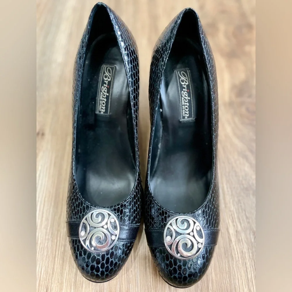 Brighton Blaze Black Snake Embossed High Heel Dress Shoes Women's Size 8 M